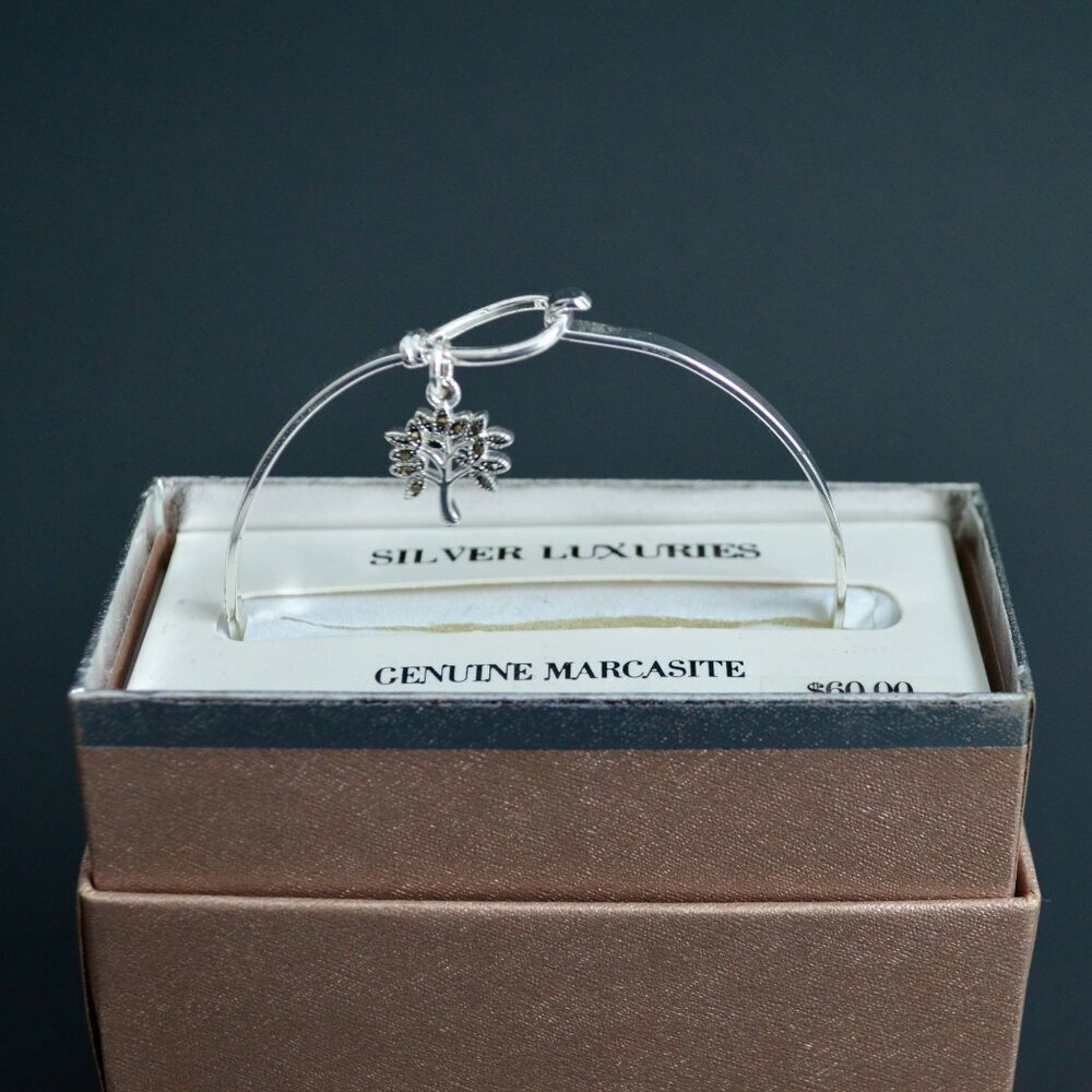 Silver Luxuries Tree of Life Bangle Bracelet Marcasite New